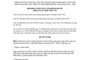 Nghị quyết 02/2018/NQ-HĐND chính sách hỗ trợ giảm nghèo bền vững đồng bào dân tộc Bình Phước