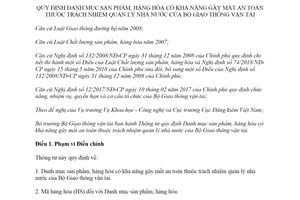 Circular 41/2018/TT-BGTVT the list of potentially unsafe commodities