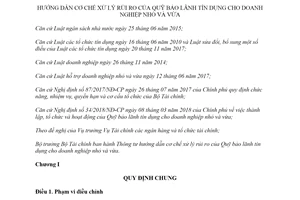 Thông tư 57/2019/TT-BTC hướng dẫn cơ chế xử lý rủi ro của Quỹ bảo lãnh tín dụng