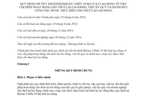 Nghị định 29/2019/NĐ-CP hướng dẫn Khoản 3 Điều 54 Bộ luật lao động về cho thuê lại lao động