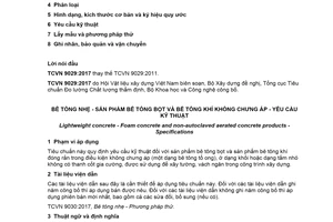 Tiêu chuẩn quốc gia TCVN 9029:2017 về Bê tông nhẹ - Sản phẩm bê tông bọt và bê tông khí không chưng áp - Yêu cầu kỹ thuật