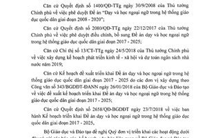 Công văn 3258/BGDĐT-ĐANN 2018 hướng dẫn nhiệm vụ trọng tâm của Đề án ngoại ngữ quốc gia