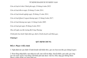 Decree 107/2018/ND-CP on rice export business