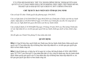 Quyết định 3192/QĐ-UBND 2018 thủ tục không tiếp nhận hồ sơ qua bưu chính Ủy ban xã Quảng Ninh