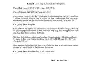 Công văn 16634/QLD-ĐK 2018 đính chính nguyên liệu làm thuốc nhập khẩu không yêu cầu giấy phép