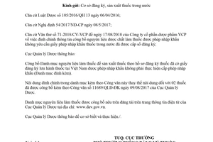 Công văn 16635/QLD-ĐK 2018 đính chính danh mục nguyên liệu làm thuốc không cần giấy phép