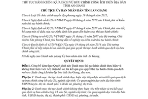 Quyết định 1735/QĐ-UBND 2018 thủ tục tiếp nhận hồ sơ qua dịch vụ bưu chính công ích An Giang