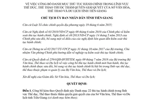 Quyết định 2016/QĐ-UBND 2018 thủ tục hành chính lĩnh vực Thể dục thuộc Sở Văn hóa Tiền Giang