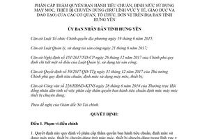 Quyết định 27/2018/QĐ-UBND định mức máy móc thiết bị chuyên dùng của cơ quan Hưng Yên