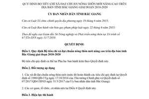 Quyết định 23/2018/QĐ-UBND Quy định Bộ tiêu chí xã đạt chuẩn nông thôn mới nâng cao Bắc Giang