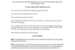 Quyết định 26/2018/QĐ-UBND quản lý cụm công nghiệp Hà Nam