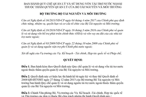 Quyết định 2538/QĐ-BTNMT 2018 Quy chế quản lý vốn tài trợ nước ngoài thuộc quản lý Bộ Tài nguyên