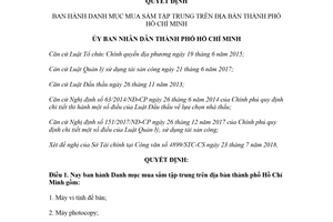 Quyết định 3370/QĐ-UBND 2018 danh mục mua sắm tập trung Hồ Chí Minh