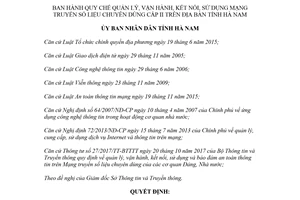 Quyết định 27/2018/QĐ-UBND quy chế sử dụng mạng truyền số liệu chuyên dùng cấp II Hà Nam