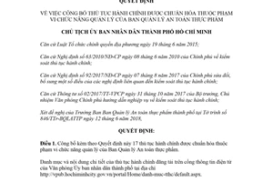 Quyết định 3449/QĐ-UBND 2018 thủ tục hành chính Ban Quản lý An toàn thực phẩm Hồ Chí Minh
