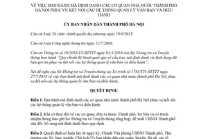 Quyết định 4235/QĐ-UBND 2018 mã định danh phục vụ kết nối hệ thống quản lý văn bản Hà Nội