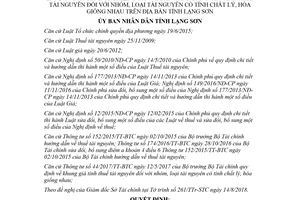 Quyết định 49/2018/QĐ-UBND Bảng giá tính thuế tài nguyên có tính chất lý hóa giống nhau Lạng Sơn