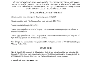 Quyết định 08/2018/QĐ-UBND hạn mức giao đất và diện tích tối thiểu được tách thửa Thái Bình