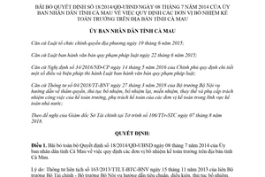 Quyết định 18/2018/QĐ-UBND bãi bỏ quy định đơn vị bổ nhiệm kế toán trưởng Cà Mau