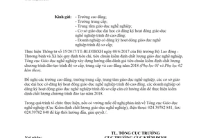 Công văn 1690/TCGDNN-KĐCL 2018 kiểm định chất lượng chương trình đào tạo trình độ sơ cấp