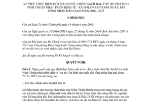 Nghị quyết 115/NQ-CP 2018 cơ chế chính sách đặc thù hỗ trợ tỉnh Ninh Thuận phát triển kinh tế