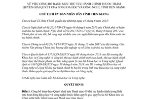 Quyết định 2140/QĐ-UBND 2018 thủ tục hành chính thuộc thẩm quyền Sở Khoa học Tiền Giang