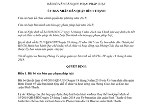 Quyết định 05/2018/QĐ-UBND bãi bỏ Quy chế tổ chức Phòng Giáo dục quận Bình Thạnh Hồ Chí Minh