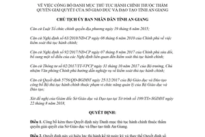 Quyết định 2053/QĐ-UBND 2018 thủ tục hành chính thuộc thẩm quyền Sở Giáo dục An Giang