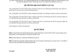 Quyết định 1843/QĐ-BGTVT 2018 thủ tục hành chính lĩnh vực giao thông vận tải thuộc Bộ Giao thông