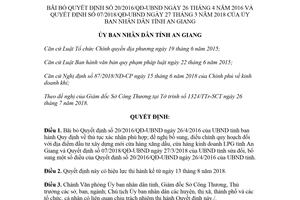 Quyết định 24/2018/QĐ-UBND bãi bỏ Quyết định 20/2016/QĐ-UBND An Giang