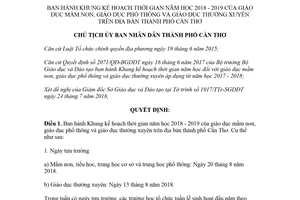 Quyết định 1917/QĐ-UBND 2018 Khung kế hoạch thời gian năm học giáo dục mầm non Cần Thơ