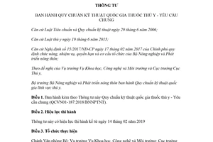 Thông tư 10/2018/TT-BNNPTNT Quy chuẩn kỹ thuật quốc gia thuốc thú y Yêu cầu chung