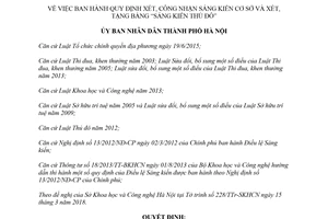 Quyết định 19/2018/QĐ-UBND ban hành Quy định xét công nhận sáng kiến cơ sở Hà Nội