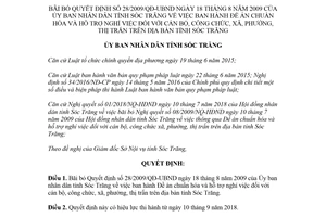 Quyết định 18/2018/QĐ-UBND bãi bỏ Quyết định 28/2009/QĐ-UBND chuẩn hóa cán bộ Sóc Trăng