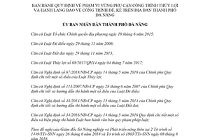 Quyết định 28/2018/QĐ-UBND Quy định về phạm vi vùng phụ cận công trình thủy lợi Đà Nẵng