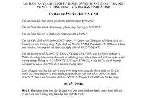 Quyết định 31/2018/QĐ-UBND trình tự thanh toán tiền chi trả dịch vụ môi trường rừng Hà Tĩnh