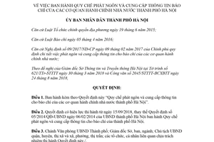 Quyết định 21/2018/QĐ-UBND Quy chế phát ngôn của các cơ quan hành chính nhà nước Hà Nội