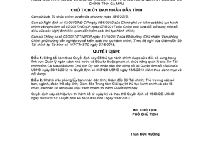 Quyết định 1266/QĐ-UBND 2018 danh mục thủ tục Quản lý ngân sách của Sở Tài chính Cà Mau