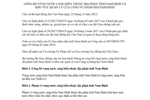 Thông tư 46/2018/TT-BGTVT công bố vùng nước cảng biển thuộc địa phận tỉnh Nam Định