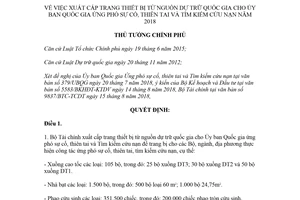 Quyết định 1119/QĐ-TTg 2018 xuất cấp trang thiết bị từ nguồn dự trữ cho Ủy ban ứng phó sự cố