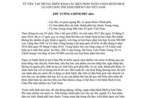 Công điện 1194/CĐ-TTg 2018 tập trung triển khai biện pháp ngăn chặn bệnh Dịch tả lợn Châu Phi