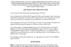 Quyết định 1234/QĐ-UBND 2018 thủ tục tiêu chuẩn đo lường chất lượng thuộc Sở Khoa học Cà Mau