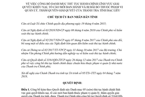 Quyết định 1402/QĐ-UBND 2018 thủ tục hành chính giải quyết khiếu nại thuộc Thanh tra Bạc Liêu