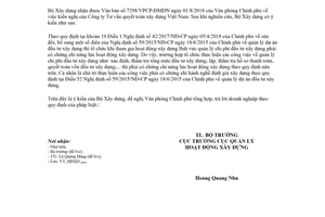 Công văn 130/BXD-HDXD 2018 chứng chỉ năng lực hoạt động xây dựng