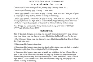 Quyết định 42/2018/QĐ-UBND quy định thời gian hoạt động đại lý Internet Long An