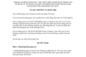 Nghị quyết 575/NQ-UBTVQH14 2018 thành lập Đoàn giám sát việc sử dụng các quỹ tài chính nhà nước