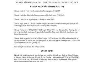 Quyết định 17/2018/QĐ-UBND bãi bỏ khoản thu lệ phí cấp bản sao trích lục hộ tịch Quảng Trị