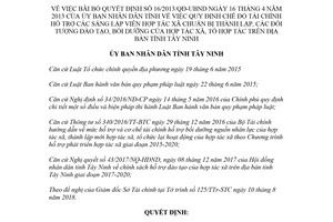 Quyết định 33/2018/QĐ-UBND chế độ tài chính hỗ trợ sáng lập viên hợp tác xã tổ hợp tác Tây Ninh