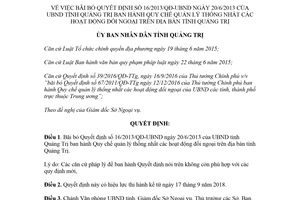 Quyết định 18/2018/QĐ-UBND Quy chế quản lý thống nhất hoạt động đối ngoại Quảng Trị