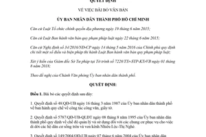 Quyết định 34/2018/QĐ-UBND bãi bỏ văn bản do Ủy ban thành phố ban hành Hồ Chí Minh